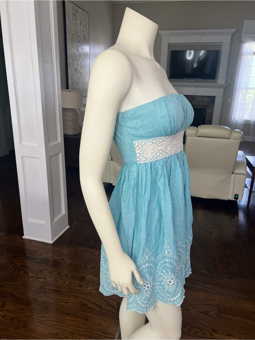 Speechless Aqua Strapless Eyelet Lace Waist Sundress - Picture 5 of 9